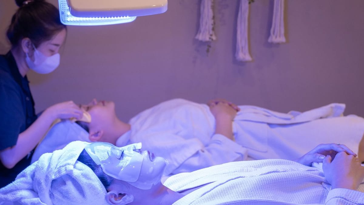 LED light therapy in use during a professional facial treatment